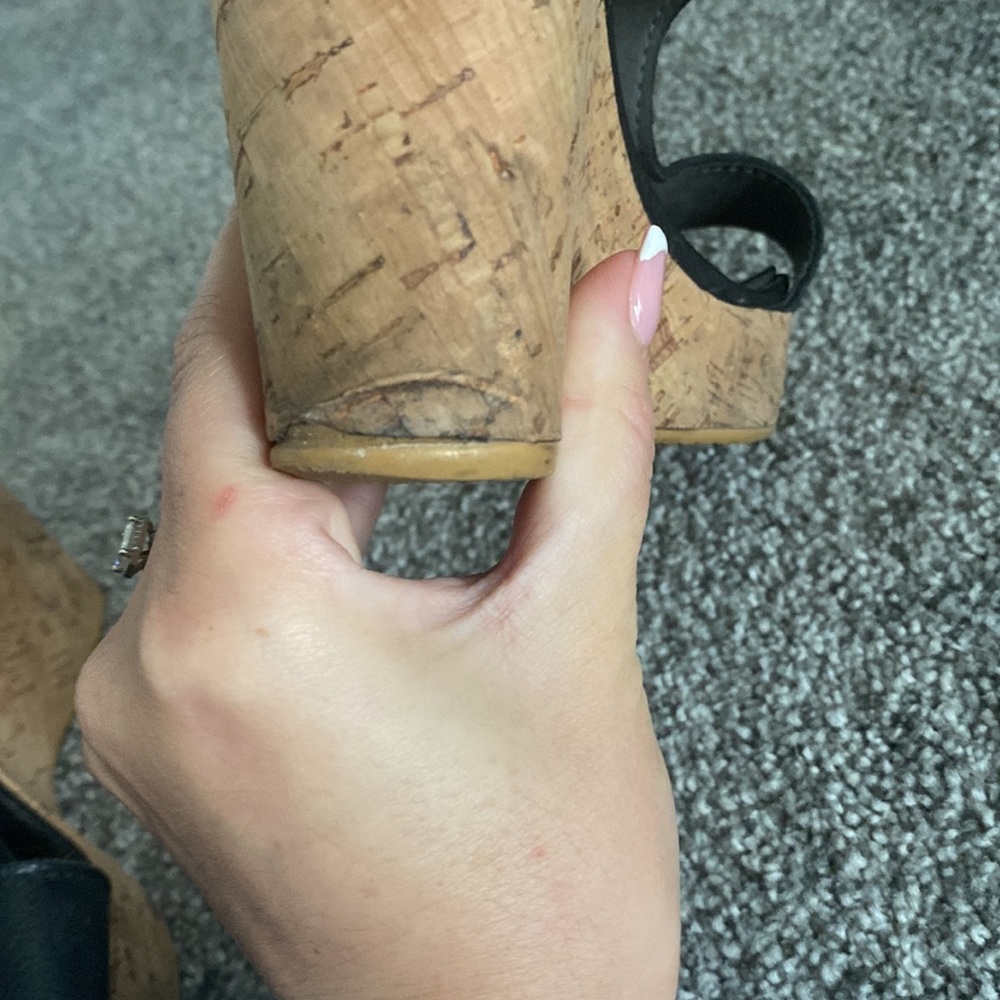 Stuart Weizman- Open Toe Wedges- Size 8- Black Le… - image 4